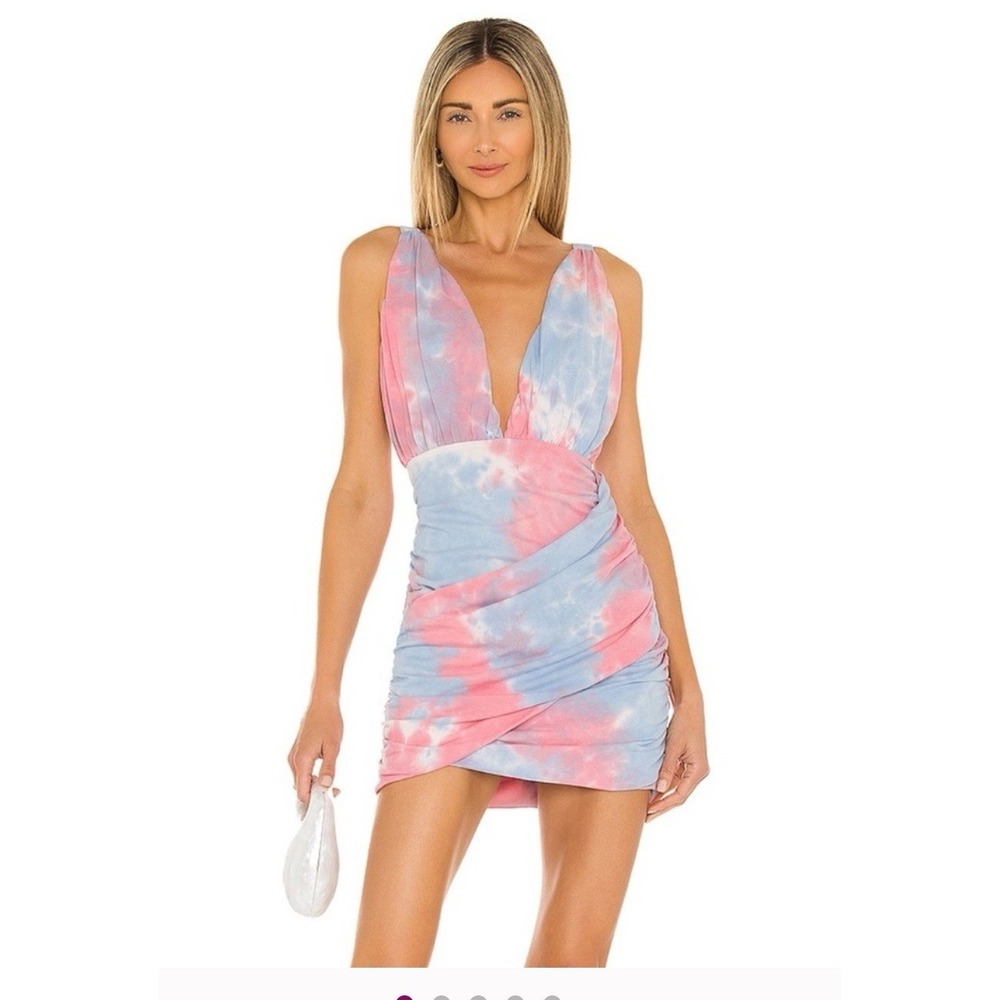 Superdown Revolve Tie Dye Ruched Mini Dress Bodycon Sleeveless Party Club S NWT